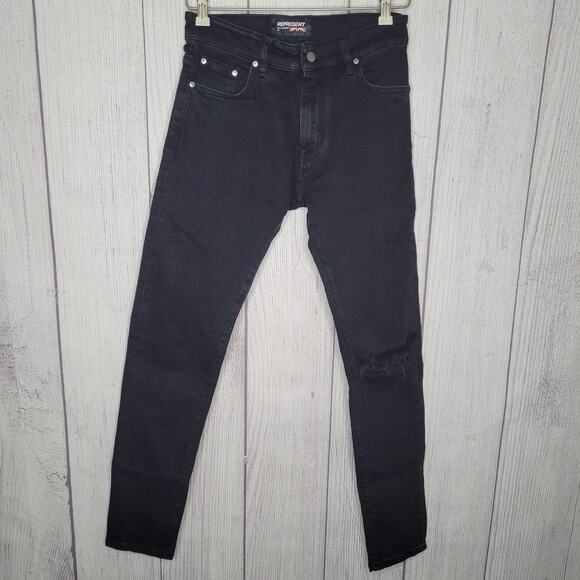 Represent Italian Distressed Blow Knee Black Jeans Mens Size 29 True Size 28x31 - Picture 1 of 12
